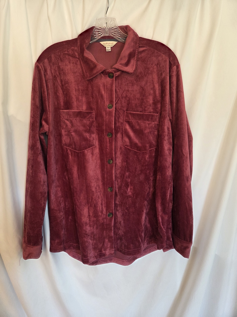 Weatherproof Raspberry/Red Ribbed Long Sleeve Button Down NWT Size S
